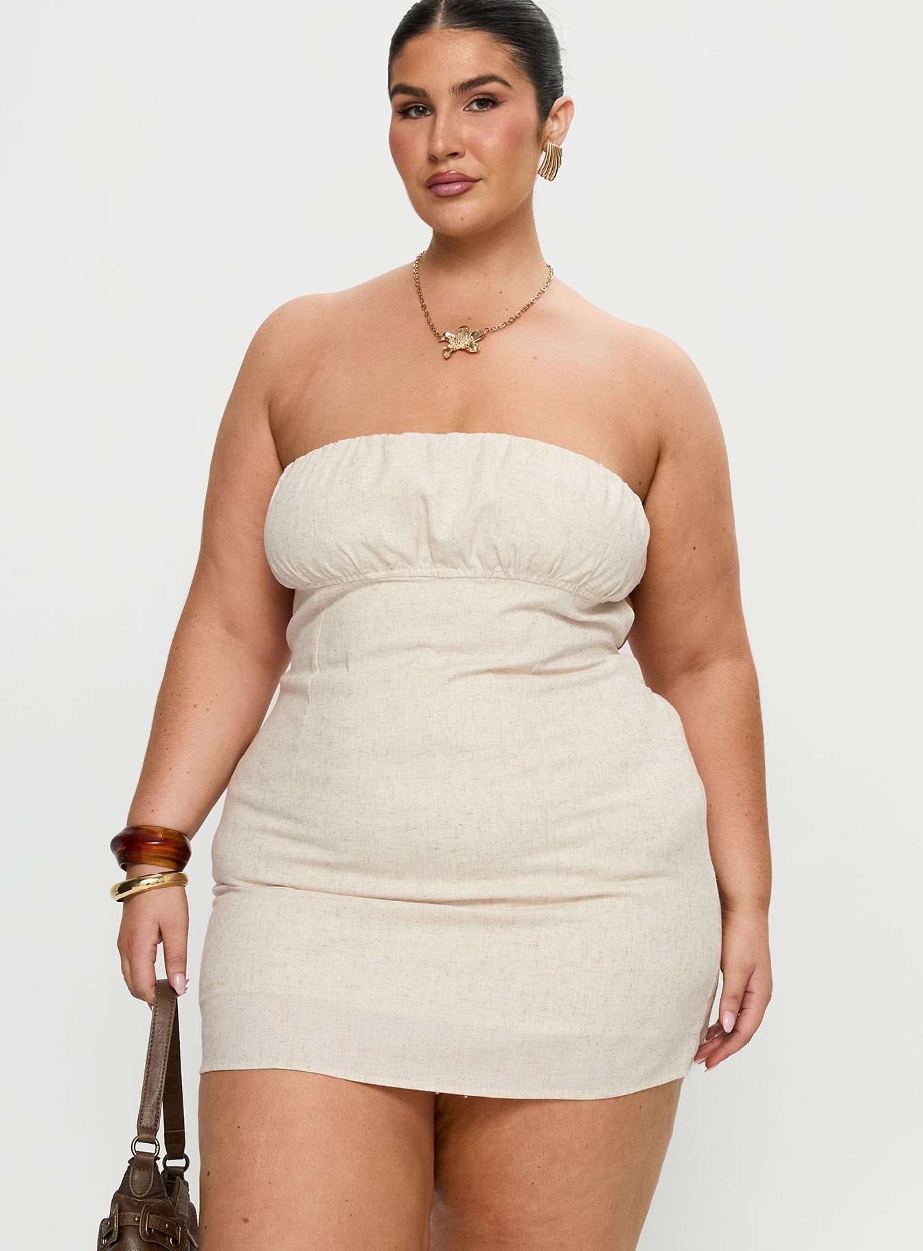 Luvstruck Strapless Mini Dress Beige Curve