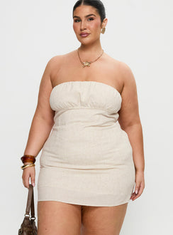 Luvstruck Strapless Mini Dress Beige Curve