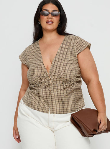 Indulgence Corset Top Beige Check Curve