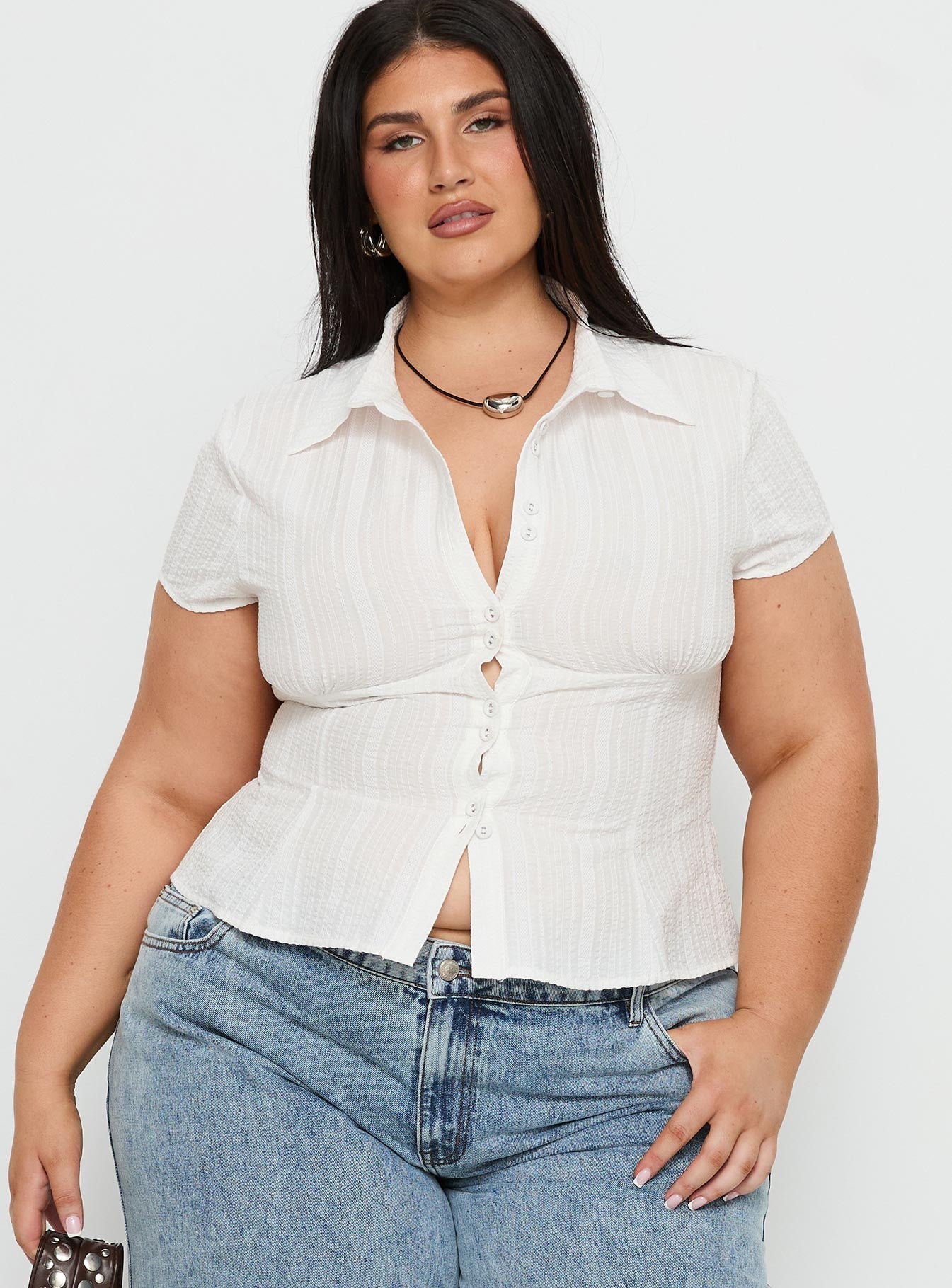 Cottesloe Blouse Top Textured White Curve