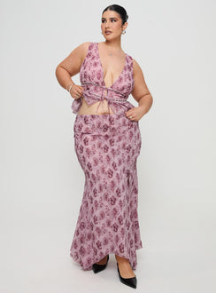   front view of model wearing Princess Polly Nikolise Maxi Skirt Purple Curve Maxi 