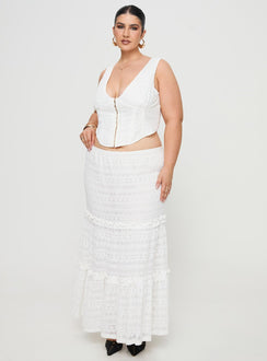   front view of model wearing Princess Polly Buttacupe Lace Maxi Skirt White Curve Maxi 