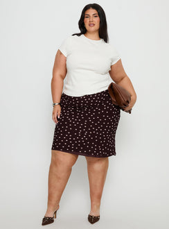 Sydni Midi Bias Cut Skirt Chocolate / Pink Polka Curve