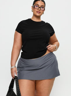 front view of model wearing Princess Polly Can't Sleep Skort Charcoal Stripe Curve High Waisted Shorts 