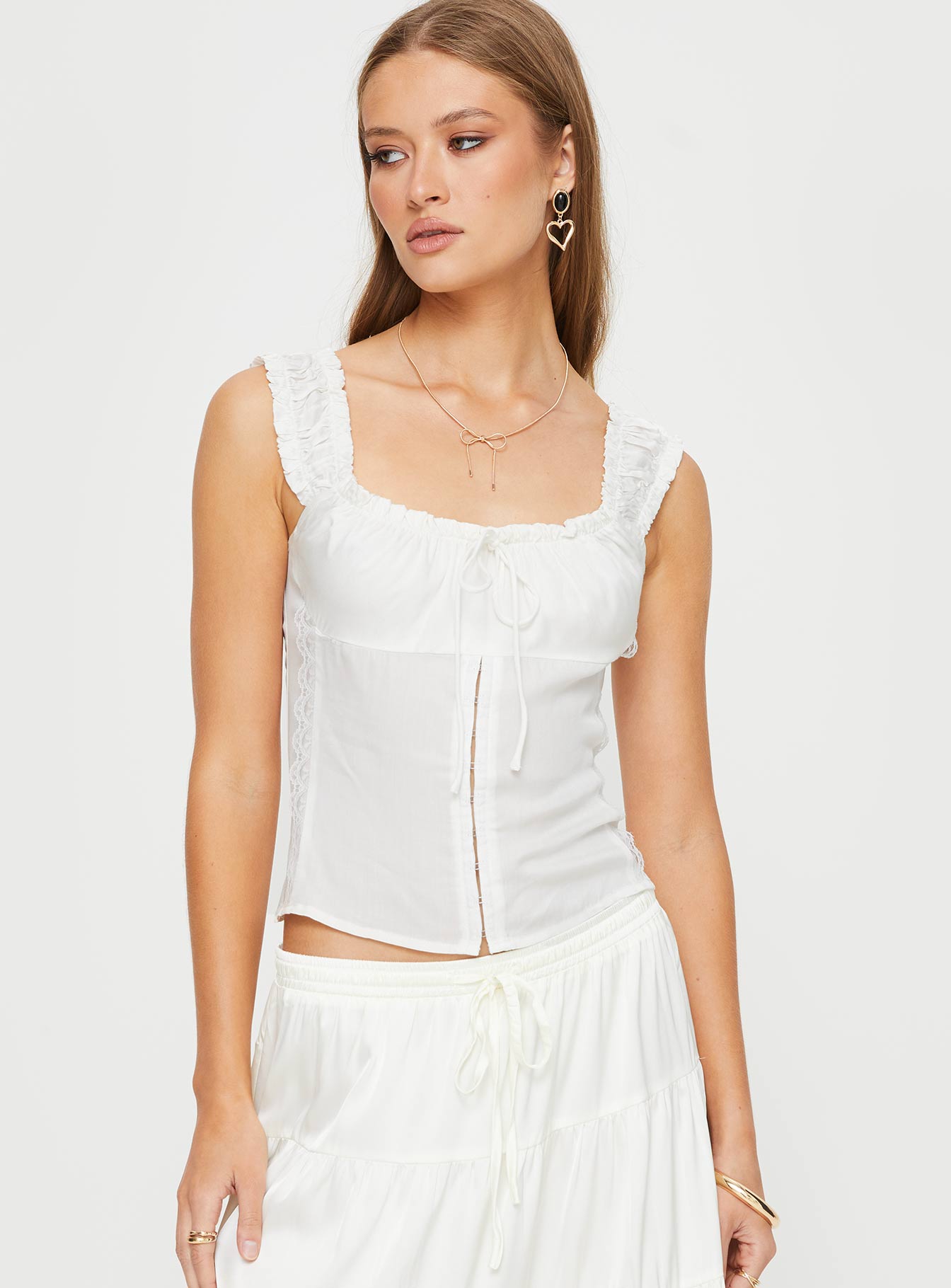 Top Slim fitting, cap sleeve, ruched bust, tie detail, hook & eye fastening at front, invisible zip fastening at side