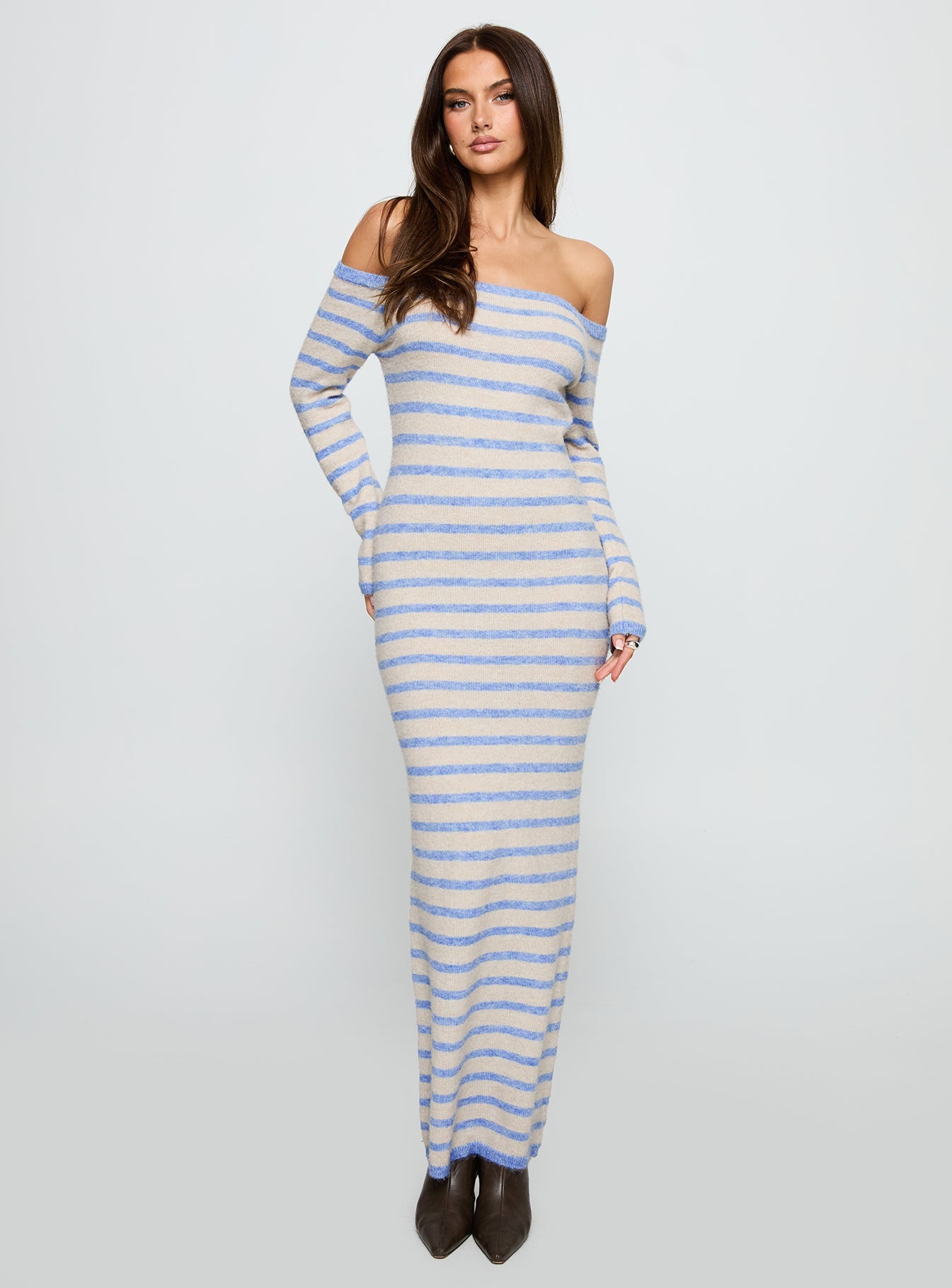 Korra Long Sleeve Maxi Dress Blue Stripe