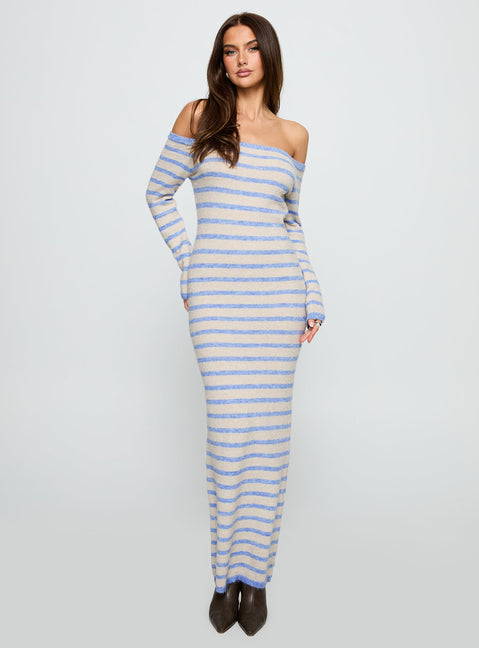 Korra Long Sleeve Maxi Dress Blue Stripe