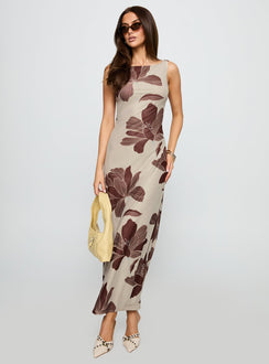 Back Again Maxi Dress Brown Floral
