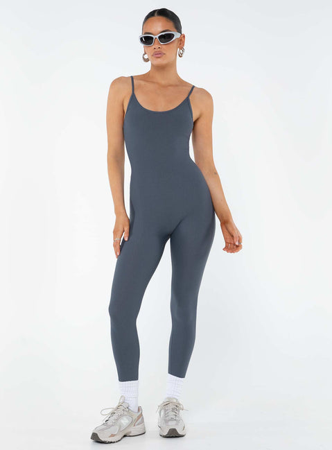 Jumpsuit Ribbed material Scooped neckline Adjustable shoulder straps Good stretch Unlined 