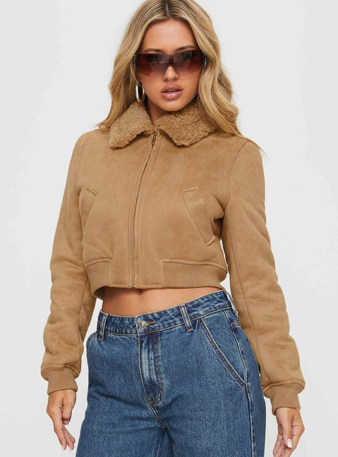 Faux suede jacket Classic collar, zip fastening down front, twin hip pockets, elasticated waistband & cuffs