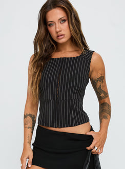 For The Weekend Top Black Pinstripe