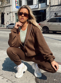 Calder Zip Hoodie Brown Princess Polly  regular 