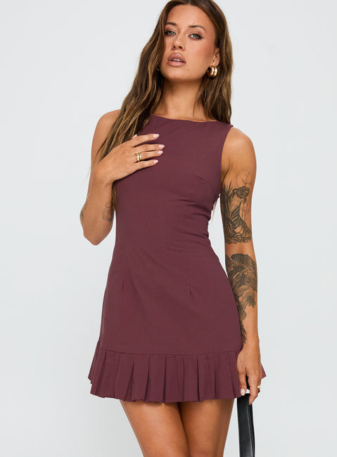 Great Perhaps Pleated Mini Dress Currant