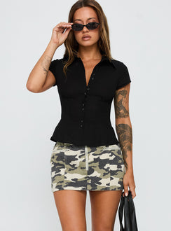   front view of model wearing Princess Polly Voltage Denim Mini Skirt Camouflage Skirts 