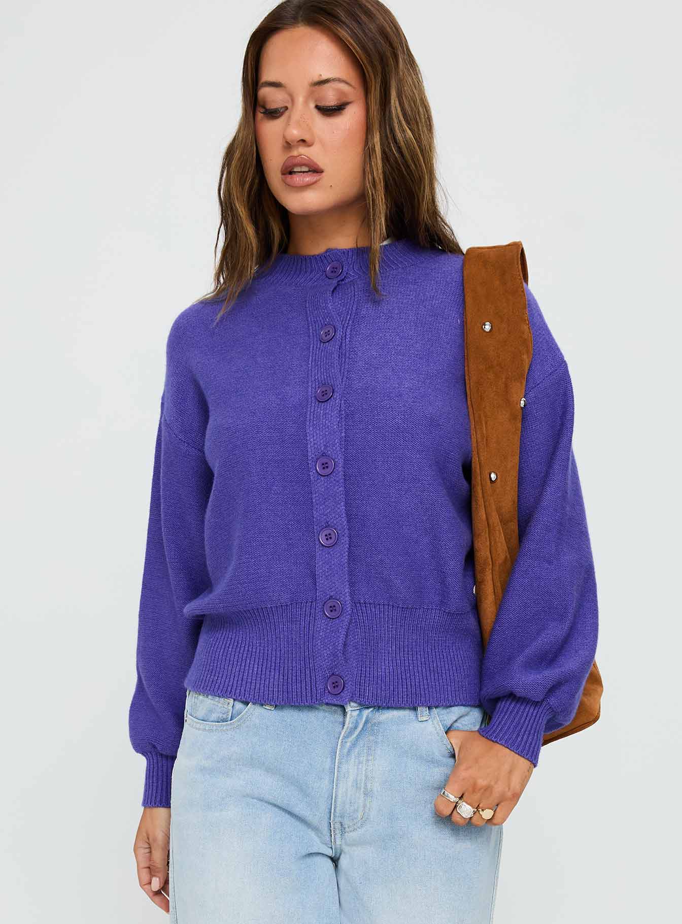 Get Going Knit Cardigan Purple