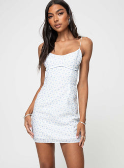 Floral print mini dress Slim fitting, adjustable straps, tie fastening at back, scooped neckline, invisible fastening at side