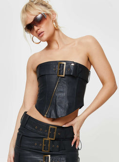 product Princess Polly Sleeveless Asymmetric Neckline  JGR & STN Brooklyn Corset Top Black