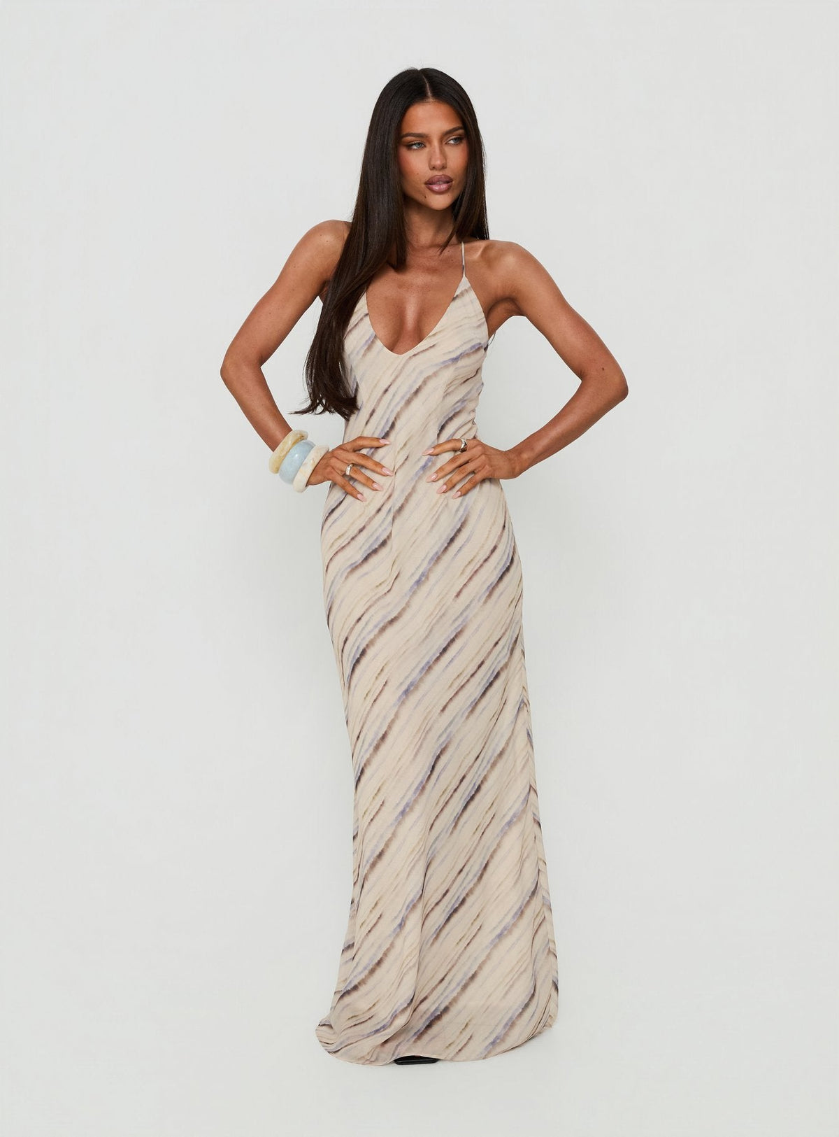 Esmira Halter Maxi Dress Cream Stripe