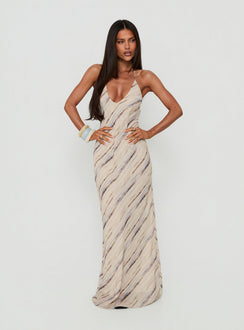 Esmira Halter Maxi Dress Cream Stripe