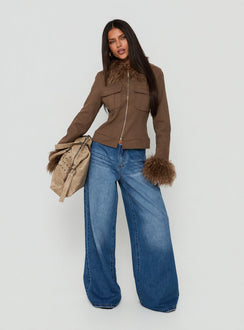 Nindie Faux Fur Contrast Jacket Chocolate