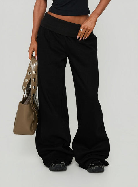 Lockie Foldover Baggy Track Pants Black