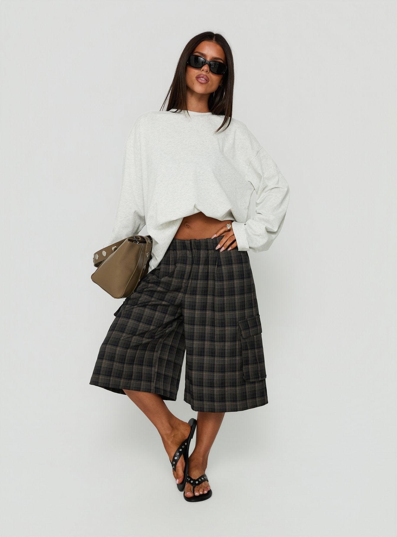 Brenn Baggy Longline Shorts Plaid Multi