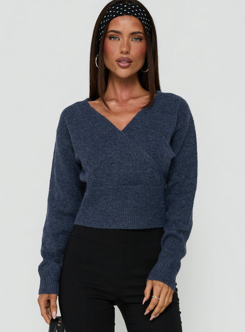 Myala Wrap Knit Sweater Navy