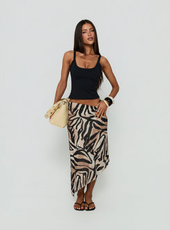 Showcasing the Suella Asymmetrical Midi Skirt Zebra womens-skirts with fitted silhouette product Princess Polly