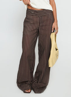 Winslie Thick Waistband Buckle Pants Chocolate Stripe
