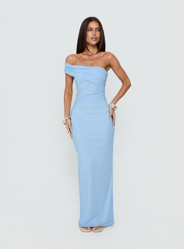 fitted lace wedding dress Princess Polly Women's Chelsea Tiered Maxi Dress - Blue main image 1