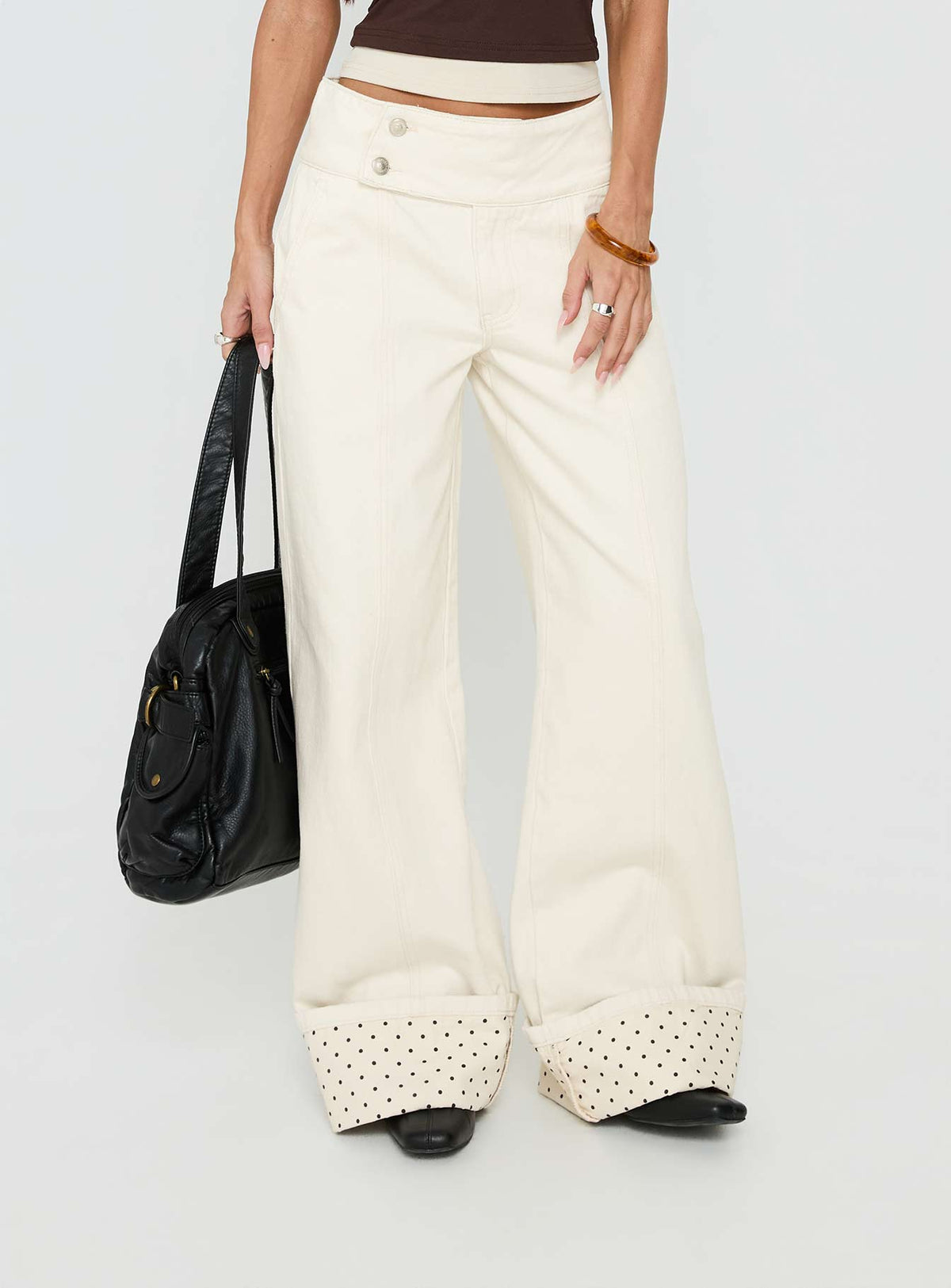 Nikoletta Foldover Jeans Cream / Polka Petite