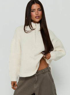 Klarina Rib Knit Quarter Zip Jumper Cream