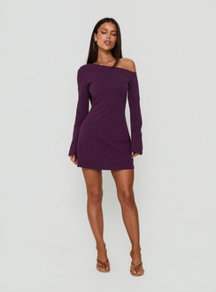 Adrietta Long Sleeve Off Shoulder Mini Dress Plum Noir