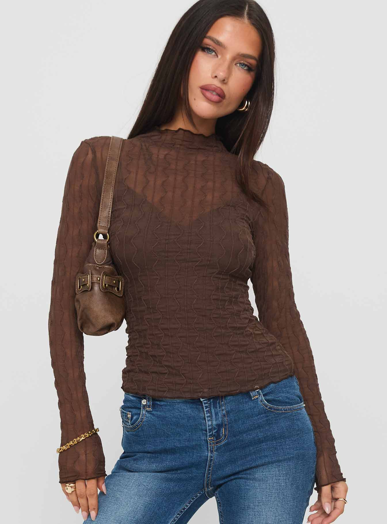 Fabiana Layered Long Sleeve Top Brown
