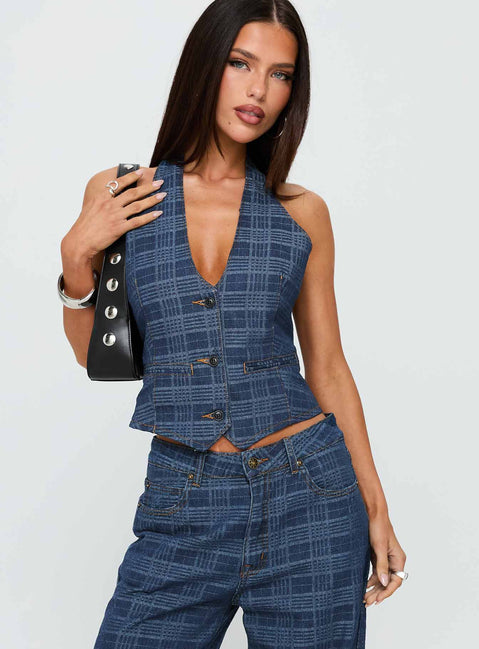 Renewal Halter Top Indigo Plaid
