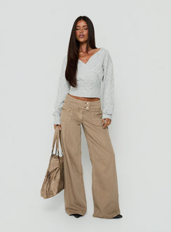 Unwritten Mid Rise Wide Leg Jeans Washed Brown