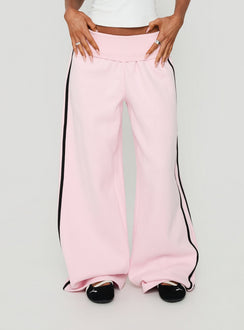 Lockie Foldover Baggy Track Pants Pink / Black
