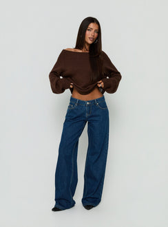Always Be There Off Shoulder Knit Jumper Brown