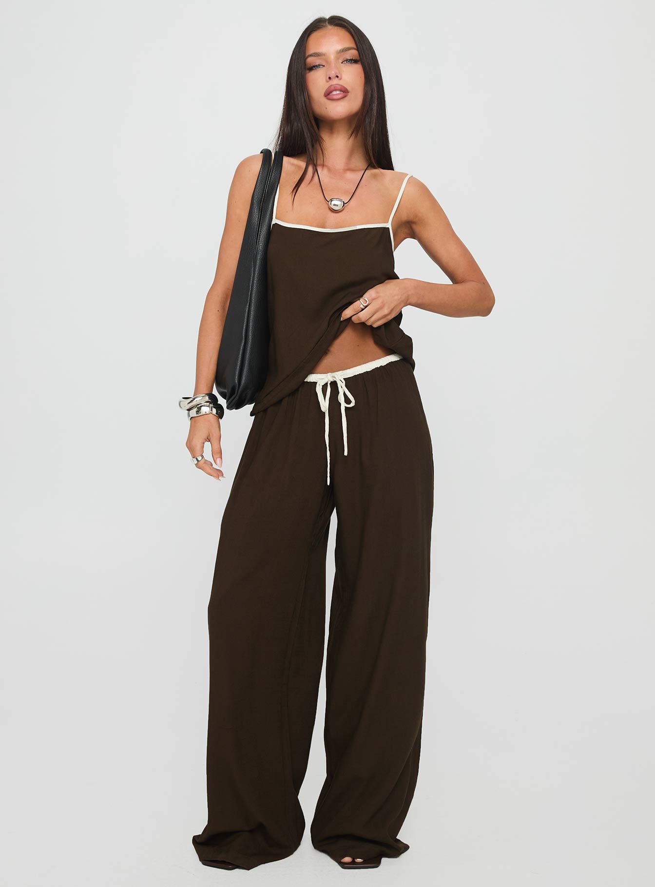 Nolei Contrast Pant Set Chocolate / White