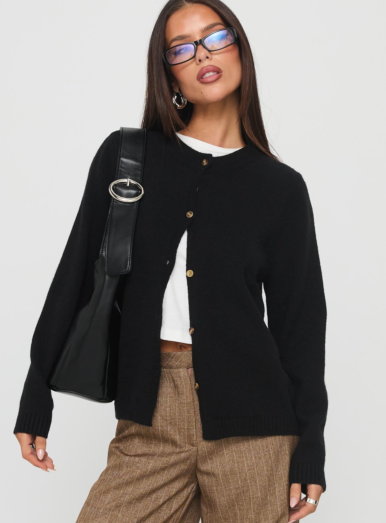 Arica Button Up Knit Cardigan Black