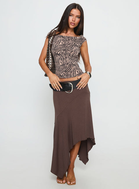 Futura Asymmetrical Midi Skirt Chocolate