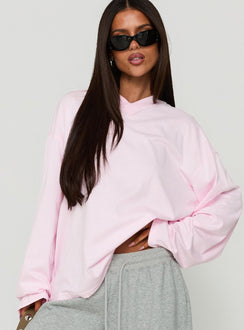 Settle Down Long Sleeve V Neck Top Soft Pink