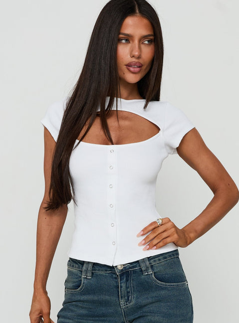 Jaidyn Keyhole Ribbed Top White