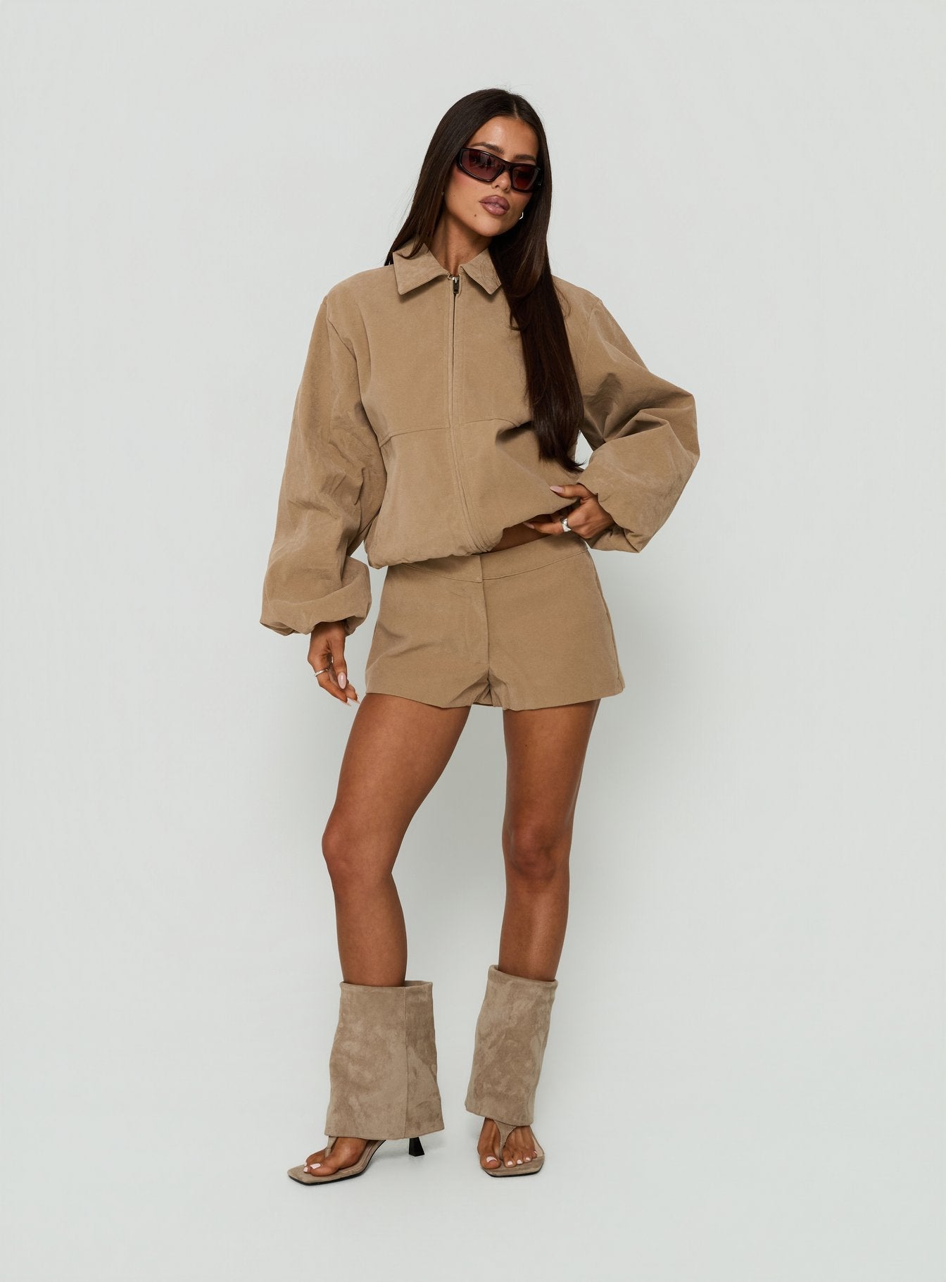 Esmeya Faux Suede Shorts Beige