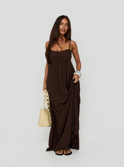 Wildah Linen Smock Maxi Dress Brown