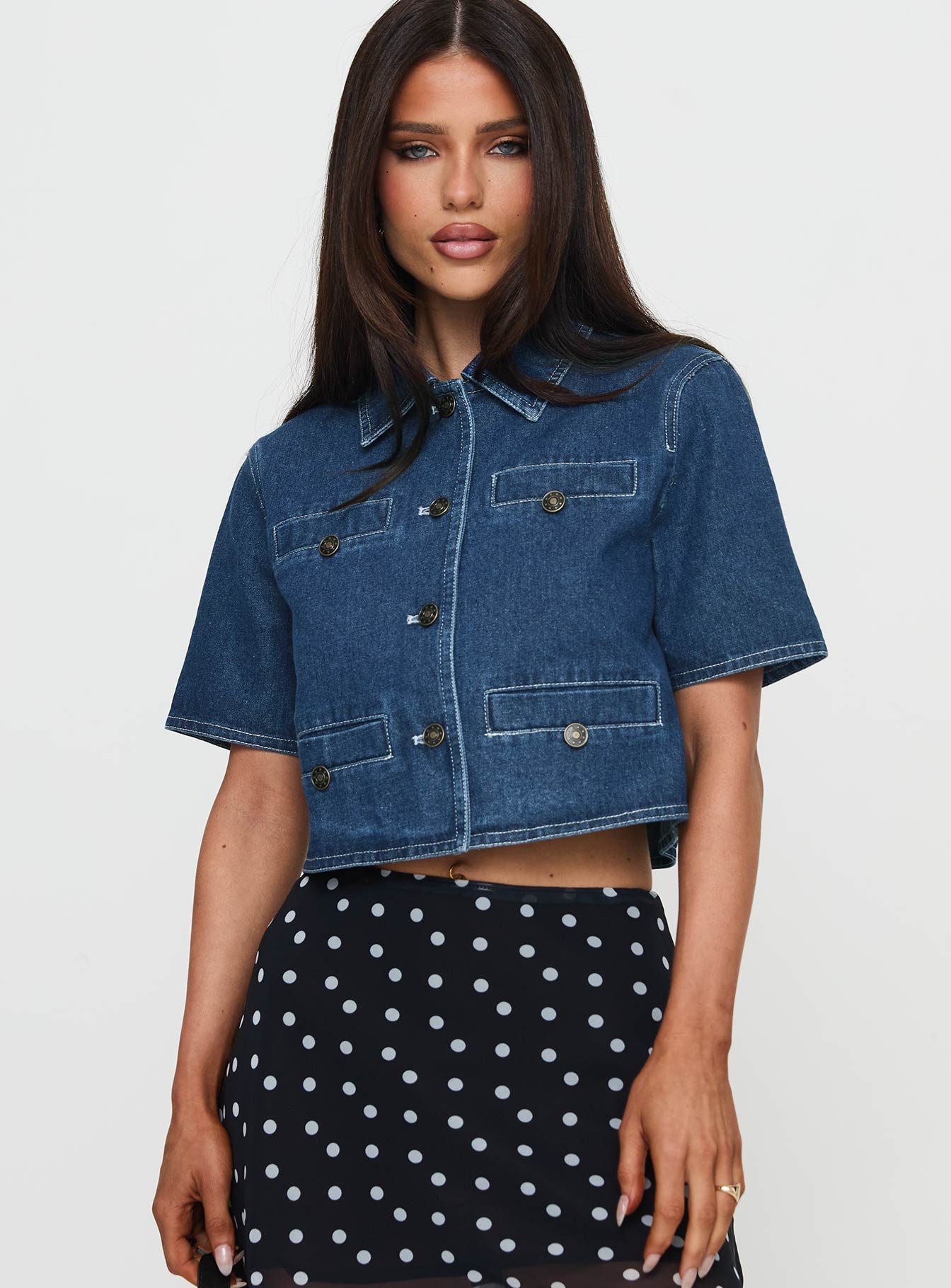 Halston Denim Top Blue Denim