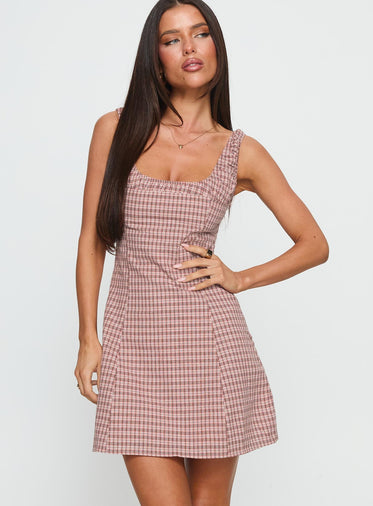 Denley Cinched Mini Dress Pink Check
