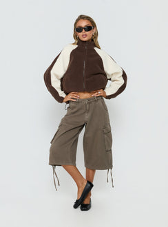 Fair Play Funnel Polar Fleece Zip Jacket Brown / Cream