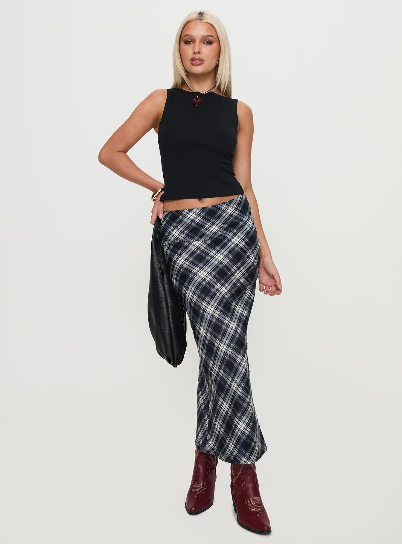 Everlie Low Waist Maxi Skirt Check Multi Petite