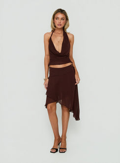 Evaleine Asymmetrical Chiffon Midi Skirt Chocolate